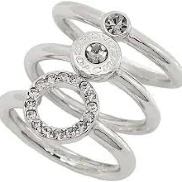 COACH • Silver/Diamonds Open Halo Trio Rings Set • Size 7 • - Picture 2 of 6